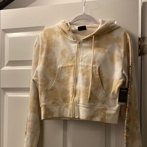 NWT Zumiez Empyre Beige Tie-Dye Cropped Hoodie Medium Women